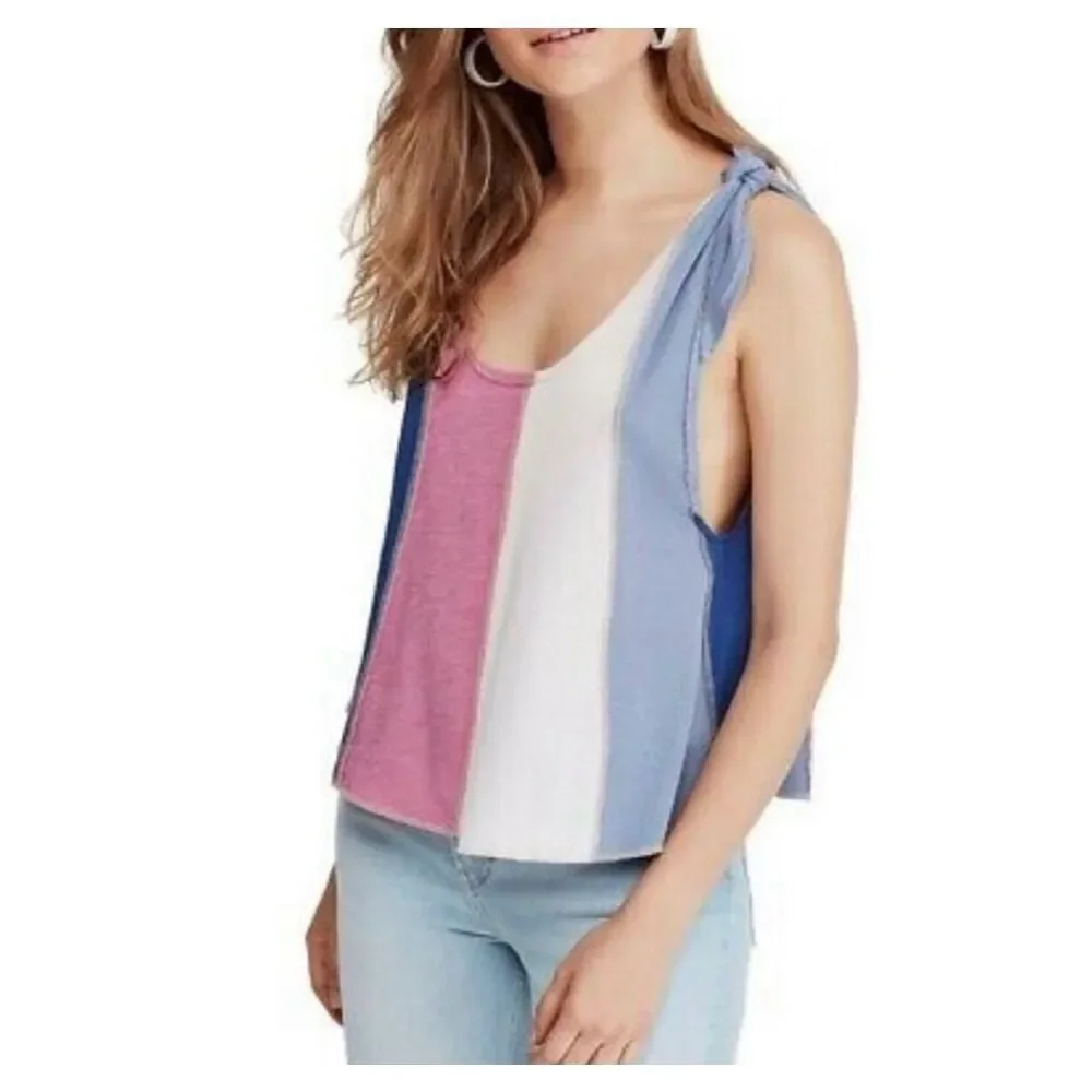 Womens We the Free by Free People Textured Color Block Tie Shoulder Tank Top - S